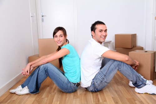 Packing materials and fragile household items prepared for moving day